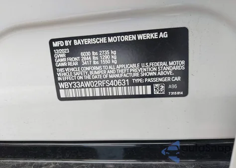 2024 BMW I4 M50 from USA, damaged, VIN WBY33AW02RFS40631